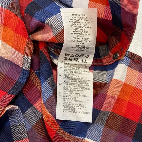 G-Star Raw Men’s Red Blue Plaid Button-Up Shirt Epaulets Size M Streetwear - Picture 10 of 16